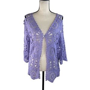 NWT Brand Bazar Onesize Crochet One Button 3/4 Sleeve Cardigan